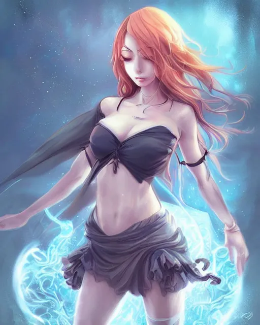 Image similar to Nami anime character beautiful digital illustration portrait of a Witch who design by Ross Tran, artgerm detailed, soft lighting