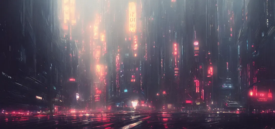 Image similar to cityscape, neon, blade runner, neuromancer, painted by greg rutkowski, painted by igor kieryluk, high detail, dramatic light, digital art, trending on artstation