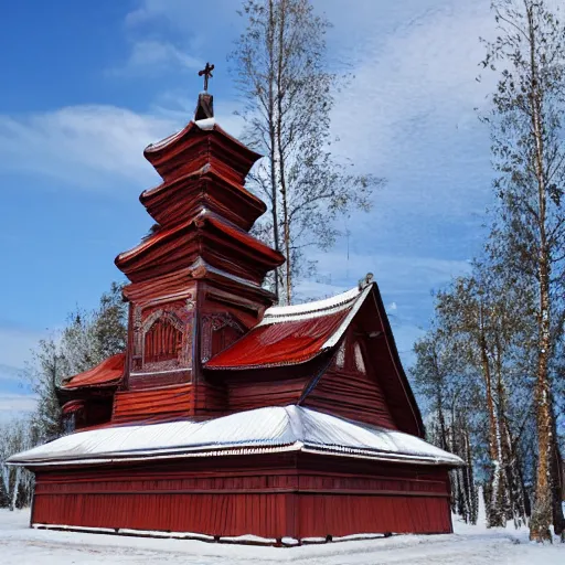 Prompt: Kizhi wooden church