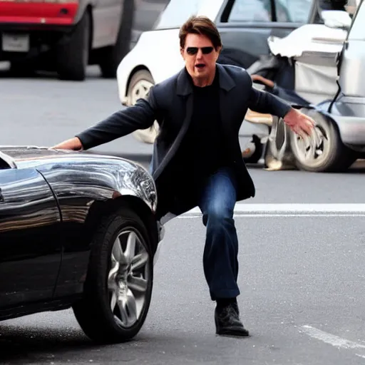 Image similar to tom cruise hit by a car, paparazzi