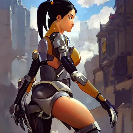 Image similar to greg manchess portrait painting of partially armored battle angel alita as overwatch character, medium shot, asymmetrical, profile picture, organic painting, sunny day, matte painting, bold shapes, hard edges, street art, trending on artstation, by huang guangjian, gil elvgren, ruan jia, greg rutkowski, gaston bussiere