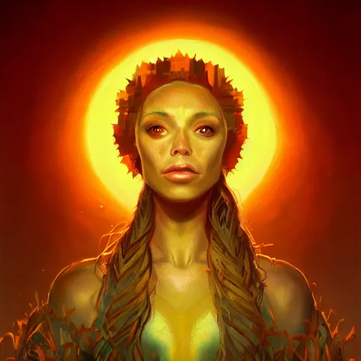 Prompt: summer sun goddess detailed portrait painting of Irreconcilable Personification by Anato Finnstark, Noah Bradley, Raymond Swanland, and Steven Belledin, 8k resolution, deviantart, trending on Artstation, concept art, digital illustration