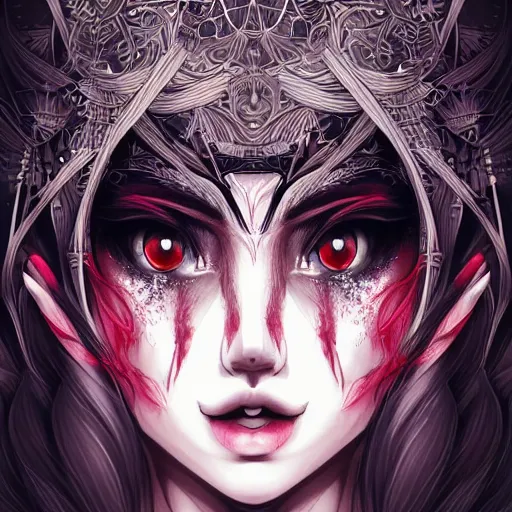 Image similar to demonic consort, heroine, beautiful, detailed symmetrical close - up portrait, intricate complexity, in the style of artgerm and kazuki tanahashi, cel - shaded