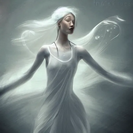 Image similar to woman dancer, lot of white petals in room, ultra ethereal illustration, trending on artstation, concept art, fantasy art, Pareidolia