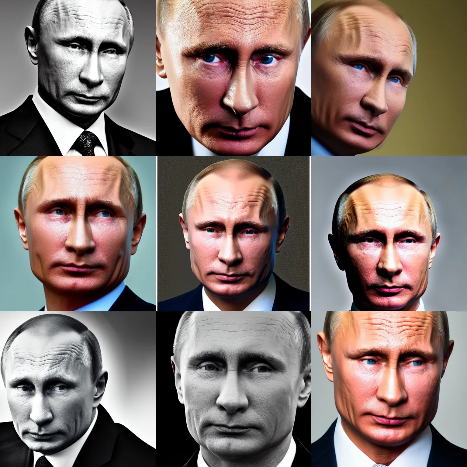 Prompt: macro head shot of vladimir putin on studio photograph