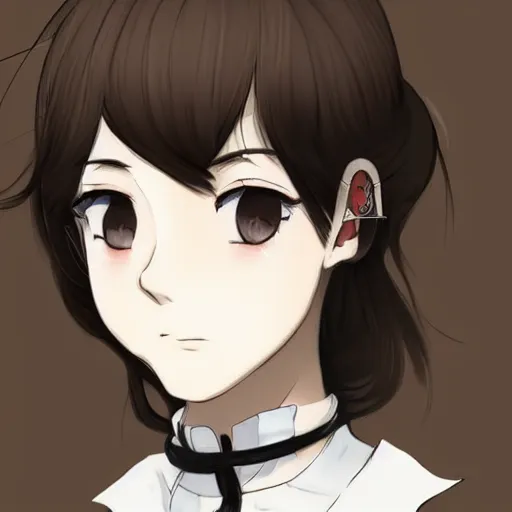 Image similar to portrait of a girl with short brown hair, wearing a white blouse and black choker, smoking a cigarette, drawn by WLOP, by Avetetsuya Studios, attractive character, colored sketch anime manga panel, unsaturated, dull colors, trending on Artstation