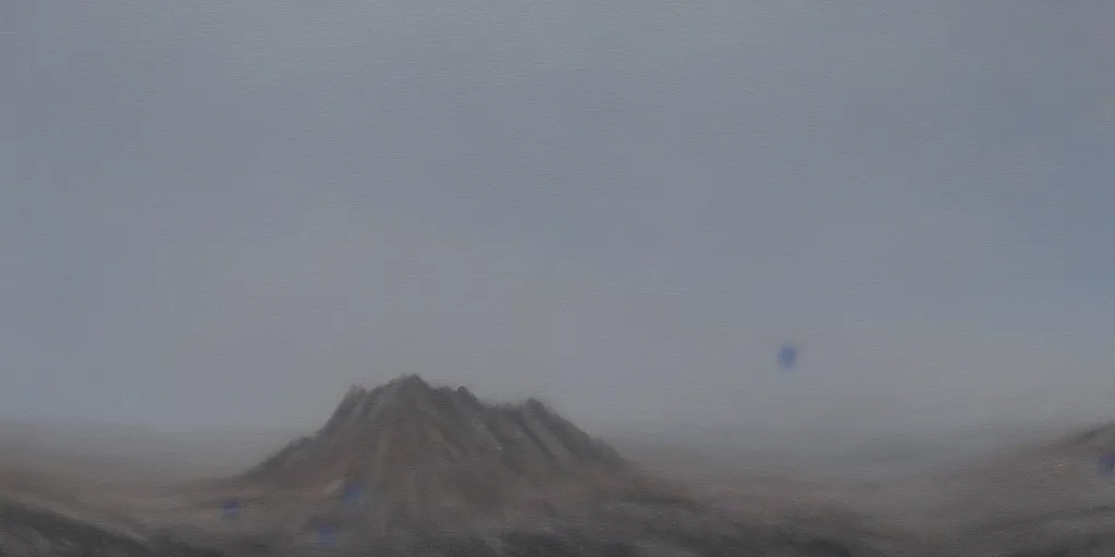 Image similar to jon hale painting of twin peaks, ominous, foggy, lone figure of dale cooper in distance, lonely, visible brush strokes, blurry, hd image