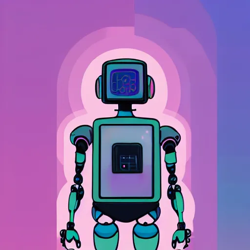 Image similar to a robot with a crt monitor for a head and wearing a leather bomber jacket, black sweatpants, pastel aesthetic, studio ghibli, character design, fantasy, 8 k resolution