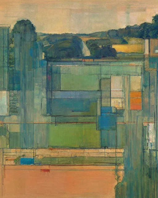 Image similar to reclaimed by nature by richard diebenkorn, wallpaper, highly detailed, trending on artstation.