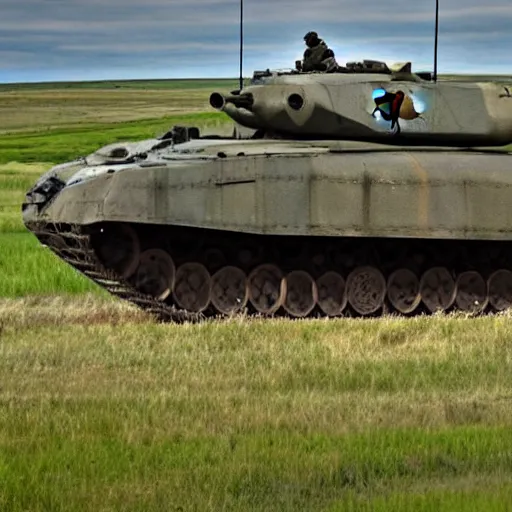 Prompt: a canadian tank on an alberta field