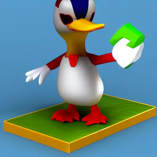 Image similar to 3D render of a duck as a mascot for a platformer game