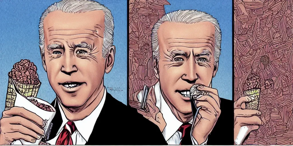 Prompt: “Joe Biden eatsall of the ice cream in the world” by Junji Ito