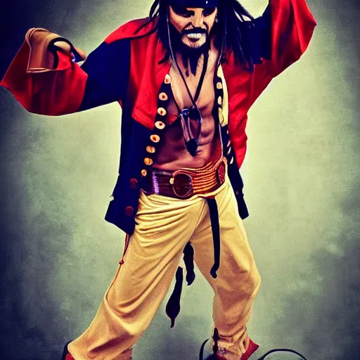 Image similar to Captain Jack Sparrow as Monkey D. Luffy, Anime Captain Jack Sparrow, Stretchy rubber arms