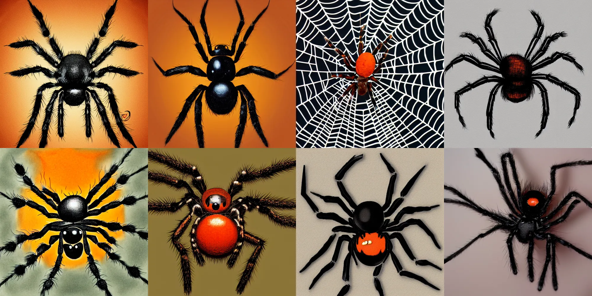Prompt: dumb old spider, tones of orange and black