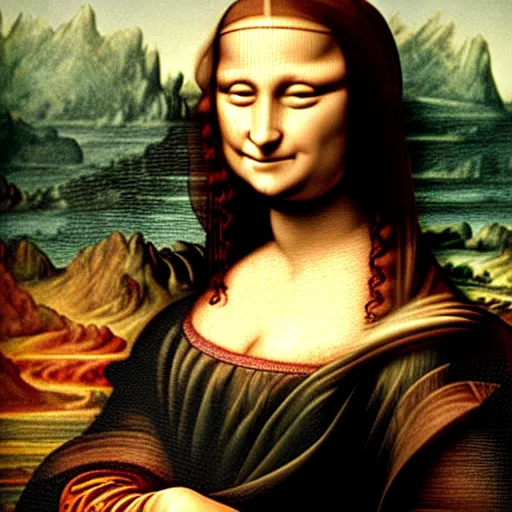 Prompt: mona lisa by leonardo da vinci holding her arms up to see her muscles, ultra detailed