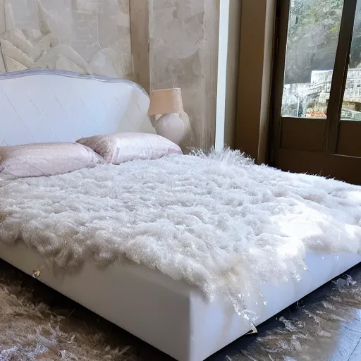 Image similar to a bed made out of clouds and shimmering diamonds