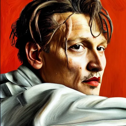 Image similar to high quality high detail painting by lucian freud, hd, portrait of johny depp