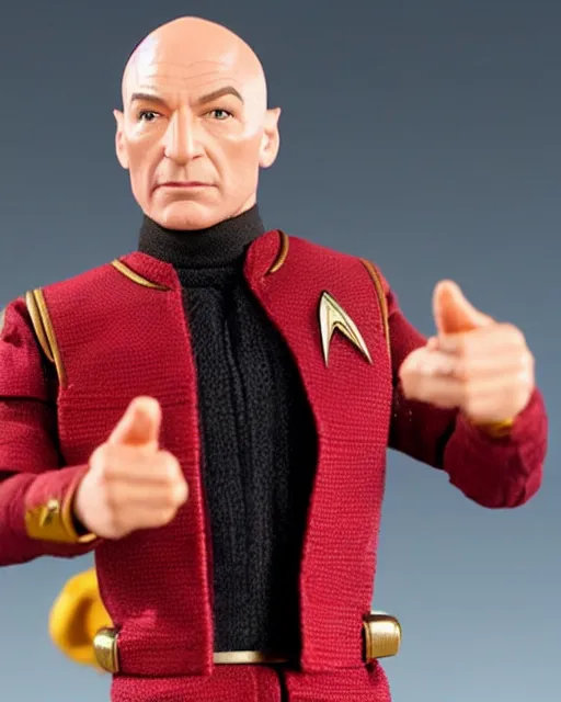 Image similar to a neca style action figure of captain jean luc picard from star trek