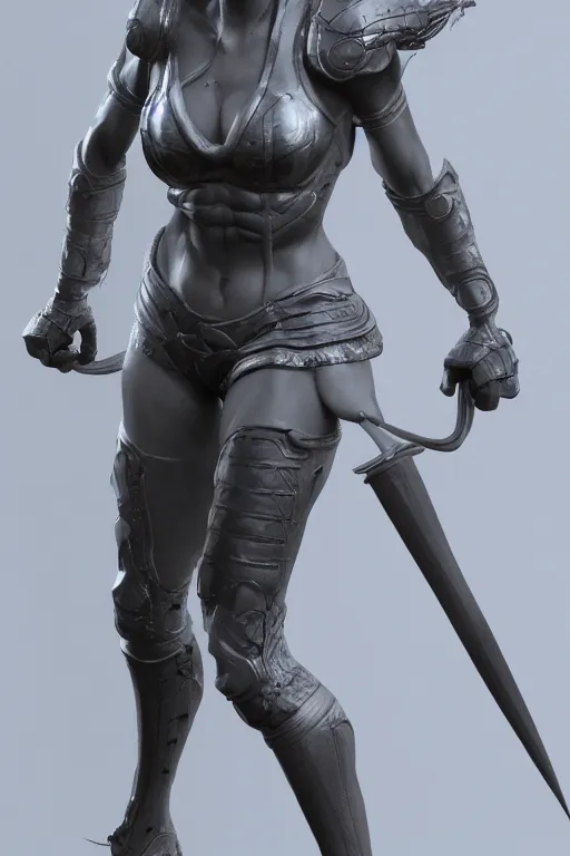 Image similar to a highly detailed zbrush sculpt of athletic girl in armor, concept art, cinematic light, featured on artstation, octane render, path tracing, sharp focus, 4 k