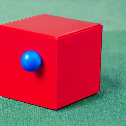 Prompt: a red box and a blue ball and a green pyramid