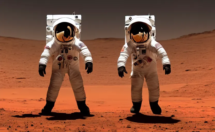 Image similar to studio photography of an astronaut standing on planet mars, photorealistic, highly detailed, 8 k rez, ultra hd, smooth, sharp focus