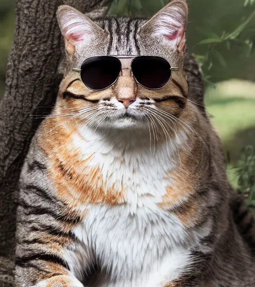 Image similar to award winning 5 5 mm portrait color photo of an admiral cat in full military outfit and aviators, in a park by luis royo. soft light. sony a 7 r iv