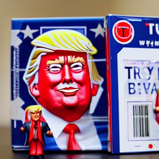 Prompt: a toy figure of donald trump making muscles