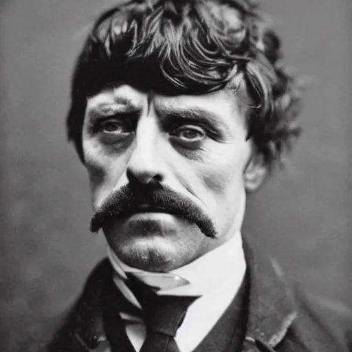 Prompt: headshot edwardian photograph of ian mcshane, arthur shelby, terrifying, scariest looking man alive, 1 8 9 0 s, london gang member, slightly pixelated, angry, intimidating, fearsome, realistic face, peaky blinders, 1 9 0 0 s photography, 1 9 1 0 s, grainy, blurry, very faded