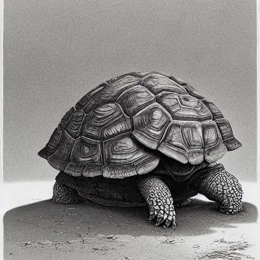 Image similar to A tortoise covered in blood, roaring in antipication of death, style of keith thompson, laurie lipton, Zdzisław Beksiński