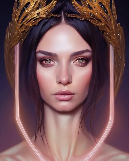 Image similar to symmetry portrait of brunette princess, glam, fae, glowing skin, intricate, elegant, highly detailed, digital painting, artstation, concept art, smooth, sharp focus, illustration, art by artgerm and greg rutkowski and fra angelico and unreal engine 5