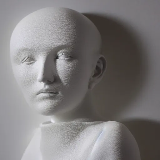 Image similar to female porcelain sculpture by daniel arsham and raoul marks, smooth, all white features on a white background