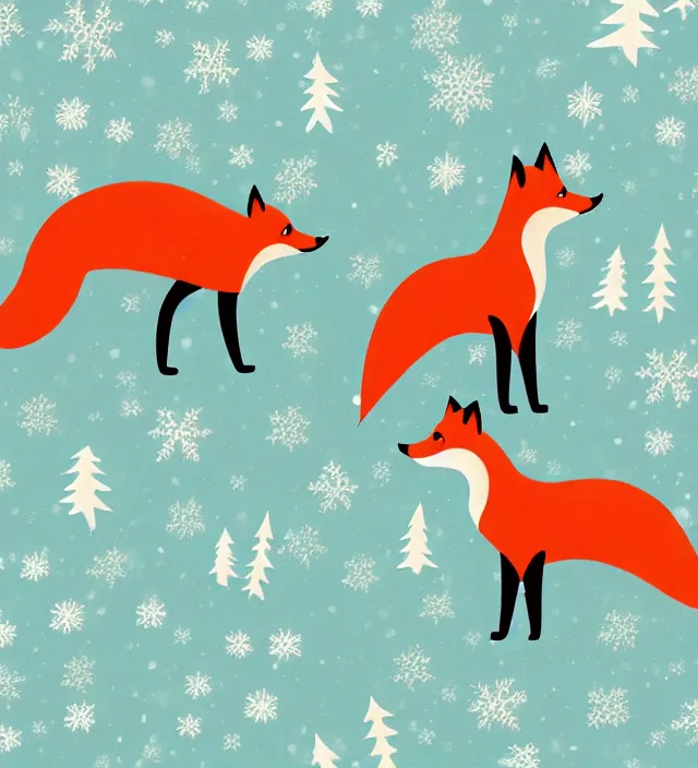 Prompt: stylized fox in minimal winter woodland scene. gouache style. threadless contest winner. greenscreen background