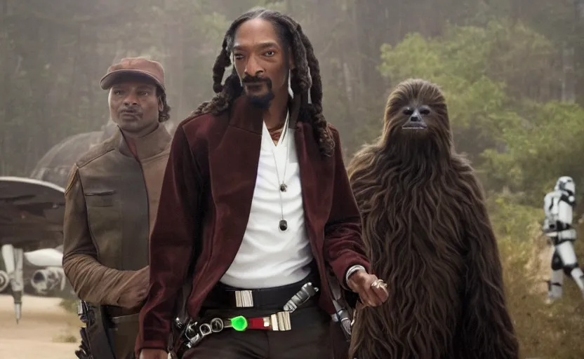 Prompt: a still of snoop dogg as han solo in star wars, 8 k