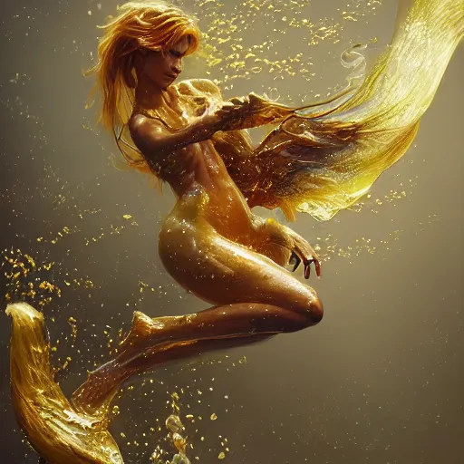 Prompt: droplet of golden honey splash, fantasy, hd, volumetric lighting, 4 k, intricate detail, by jesper ejsing, irakli nadar