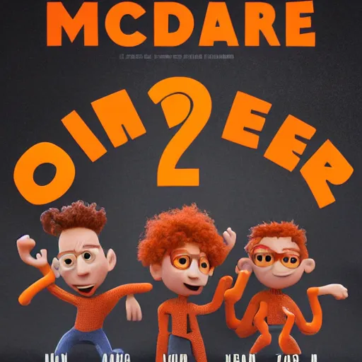 Image similar to 3 d render of curly orange hair men as a pixar 2 0 2 2 movie poster, smooth, intricate, octane, reflects, ultra detailed, sharp focus, symmetry