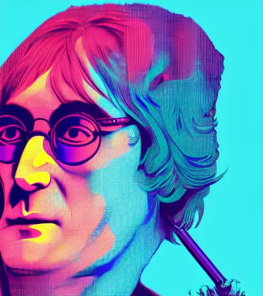 Prompt: 90s vaporware digital art of John Lennon smoking weed