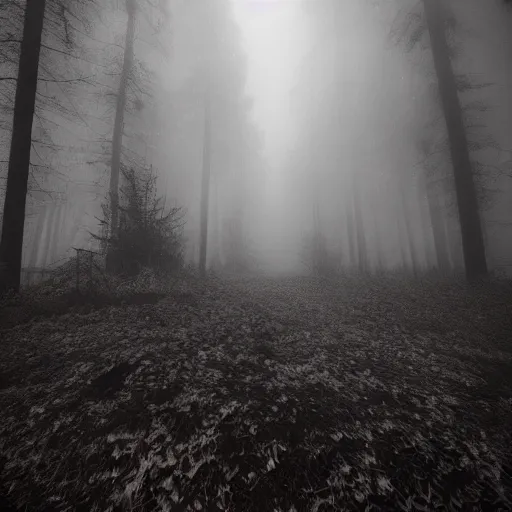 Prompt: a dark misty forest under the moonlight, an undescribable horror lurks below the misty layer, photorealistic, cinematic, hdr, pinhole camera