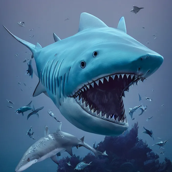 Image similar to portrait of joe biden as a shark. intricate abstract. intricate artwork. by tooth wu, wlop, beeple, dan mumford. octane render, trending on artstation, greg rutkowski very coherent symmetrical artwork. cinematic, hyper realism, high detail, octane render, 8 k, iridescent accents