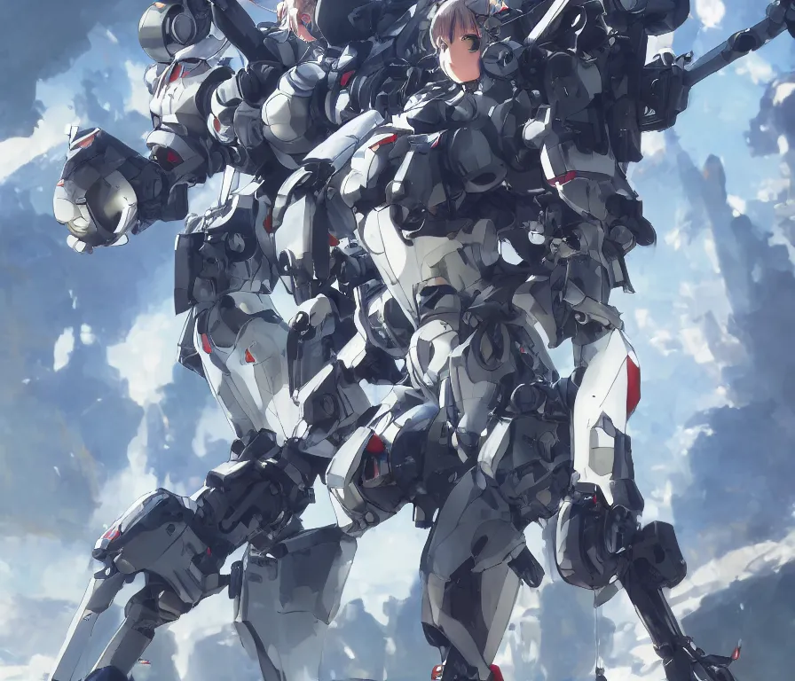 Image similar to girl from azur lane with a large mech, futuristic, beautiful collaborative painting by yoji shinkawa, greg ruthowski, alphonse murac, ultrafine detail, 4 k, 8 k, artstation