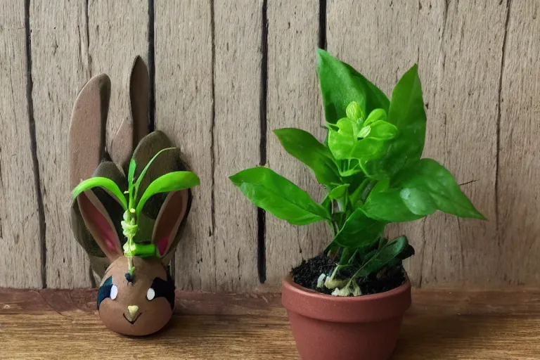 Prompt: half bunny, half plant