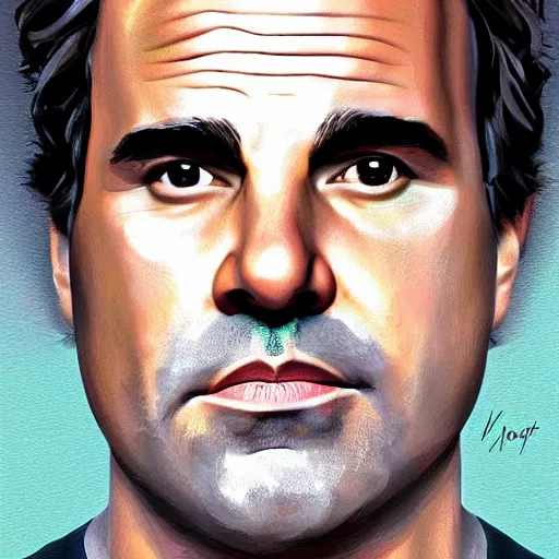 Image similar to portrait of mark ruffalo, highly detailed, centered, solid color background, digital painting