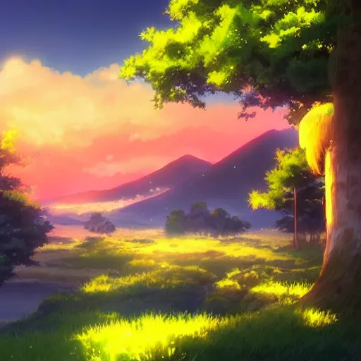 Prompt: vivid anime landscape by makoto shinkai, trending on artstation