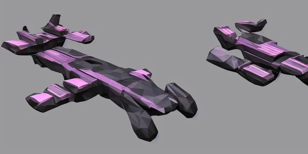 Image similar to side view of multiple low-poly sci-fi 3D hover racer designs