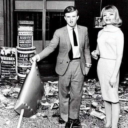 Image similar to 1 9 6 0 s newspaper photo of : they were careless people, tom and daisy - they smashed up things and creatures and then retreated back into their money or their vast carelessness or whatever it was that kept them together, and let other people clean up the mess they had made.