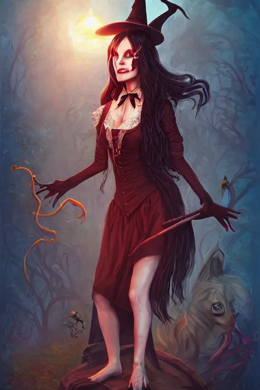 Image similar to portrait of a witch, american mcgee's alice, sharp focus, artstation, trending, by julie dillon, luis melo, tyler miles lockett, lei jin, hong lei, ken wong, adam narozanski, joy ang