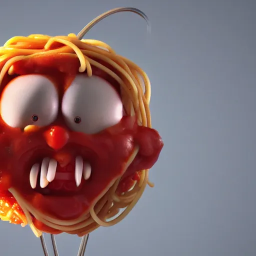 Prompt: spaghetti with meatballs shaped like screaming chucky doll, octane render