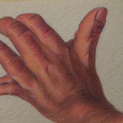 Image similar to colored pencil drawing of a grandpa's finger