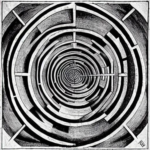 Image similar to the labyrinth of the minotaur as drawn by mc escher