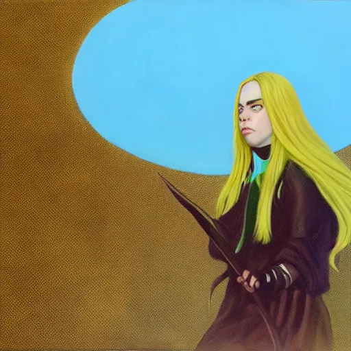 Prompt: Billie Eilish as female loki, oil on canvas, noir, trending on artstation