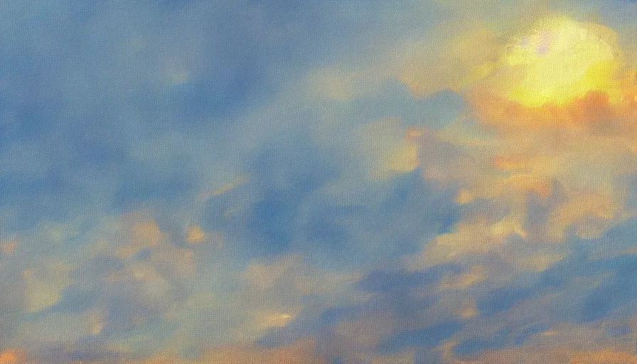 Prompt: a man placed a baby and looked under the burning clouds in the sky. 4 k rendering, impressionist painting style